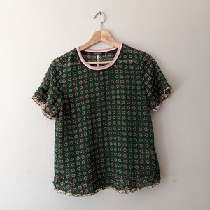 Scotch & Soda The Peaks Green Floral Sheer Blouse Tshirt Size S